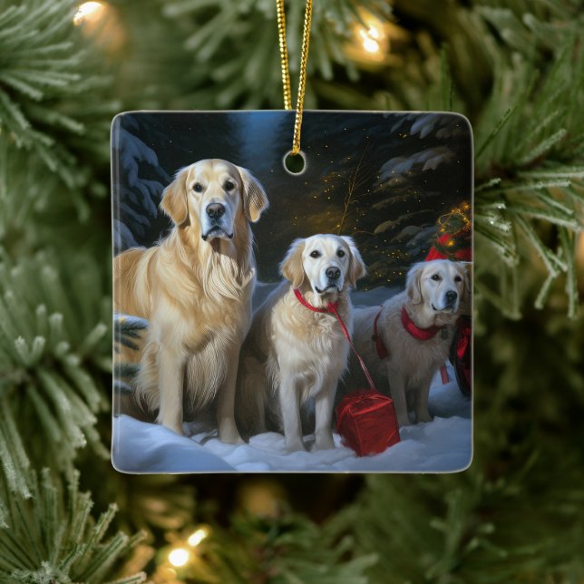 Golden Retriever Snowy Sleigh-juldekretet Julgransprydnad Keramik (Träd)