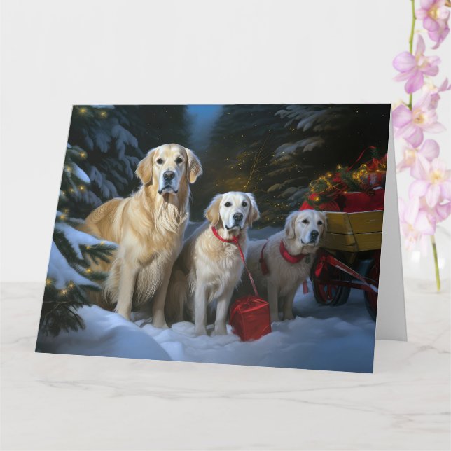 Golden Retriever Snowy Sleigh-juldekretet Kort (Orkide)