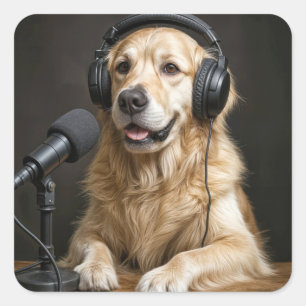 Golden Retriever som är värd för en podd Fyrkantigt Klistermärke