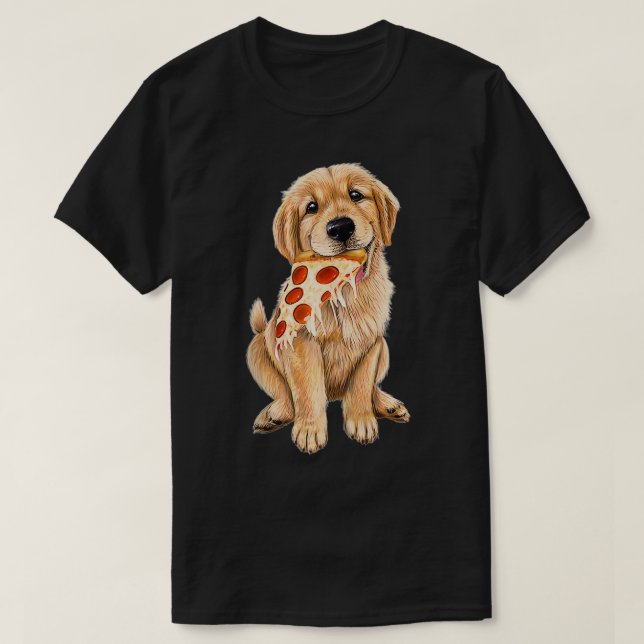 Golden Retriever som äter pizzabyvalg med ett segm T Shirt (Design framsida)
