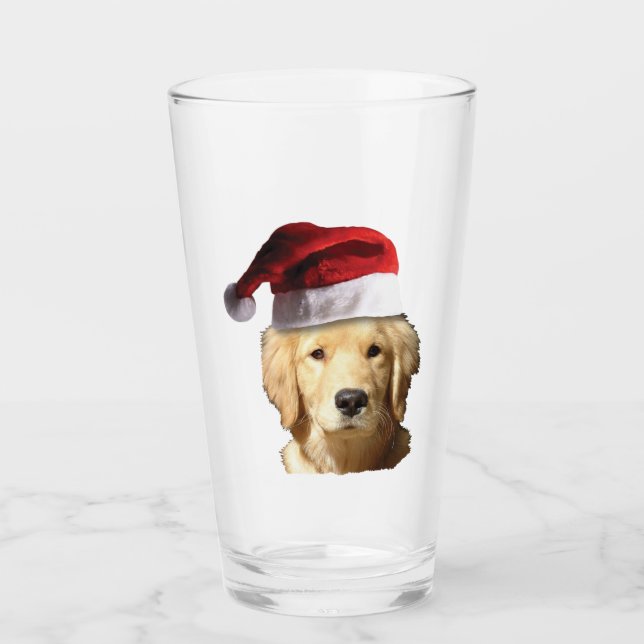 Golden Retriever som bär en tomtehatt Glaskopp (Framsida)