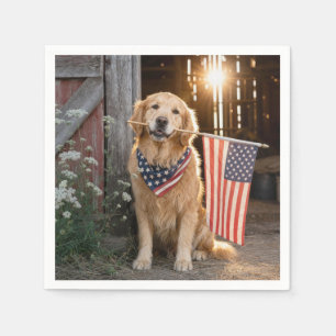 Golden Retriever som håller en amerikansk flagga Pappersservett