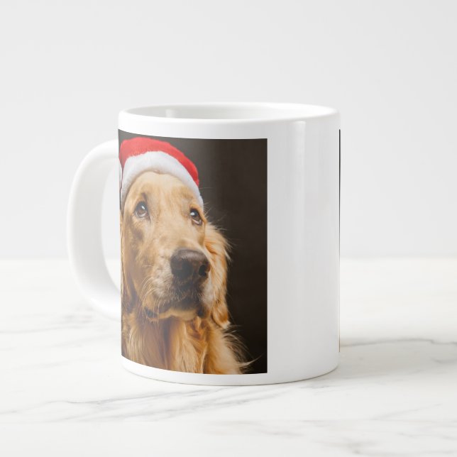 Golden Retriever som ställer upp för sin jul Jumbo Mugg (Framsida vänster)