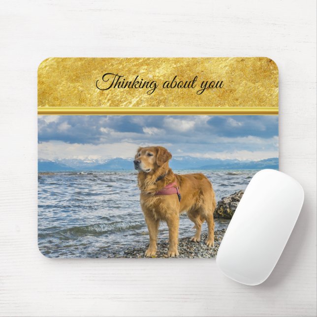Golden Retriever som står på den blå havsbergen Musmatta (Med mus)