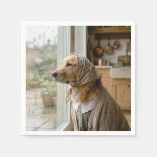 Golden Retriever som stirrar på regnet Pappersservett