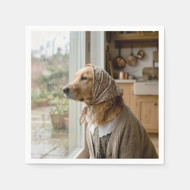 Golden Retriever som stirrar på regnet Pappersservett (Framsidan)