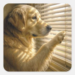 Golden Retriever som tittar genom persienner Fyrkantigt Klistermärke