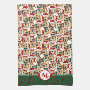 Golden Retriever Söt Monogram Jul Hund Kökshandduk