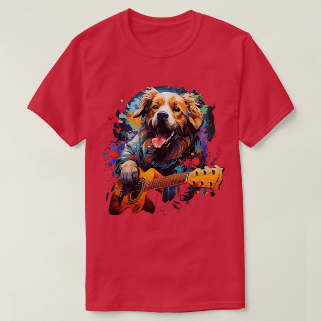 Golden Retriever spelar Guitar T Shirt (Design framsida)