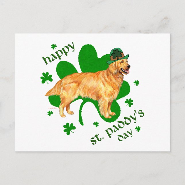 Golden Retriever St Paddy's Day Vykort (Framsida)