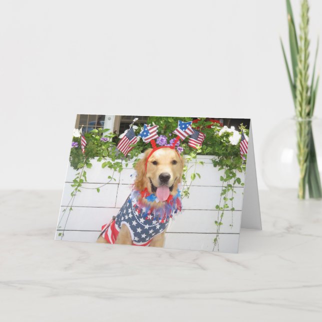 Golden Retriever Starry Fjärde juli Helgkort (Framsida)
