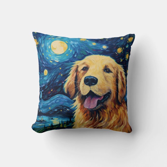 Golden Retriever Starry Night Kudde (Framsida)