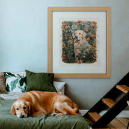 Golden Retriever Stil i William Morris Fototryck