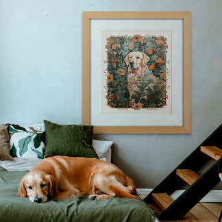 Golden Retriever Stil i William Morris Fototryck