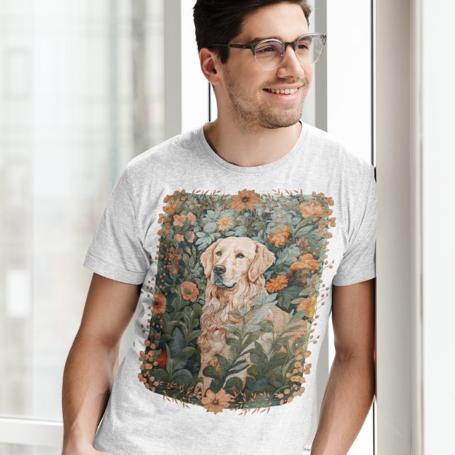 Golden Retriever Stil i William Morris T Shirt (Skapare uppladdad)