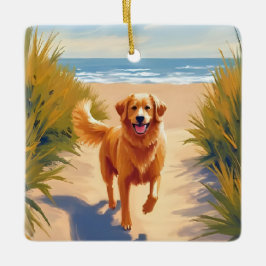 Golden Retriever Strandpromenad | Ocean Dog Pet Julgransprydnad Keramik