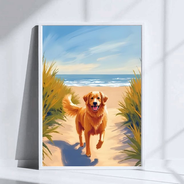 Golden Retriever Strandpromenad | Ocean Dog Pet Poster (Skapare uppladdad)