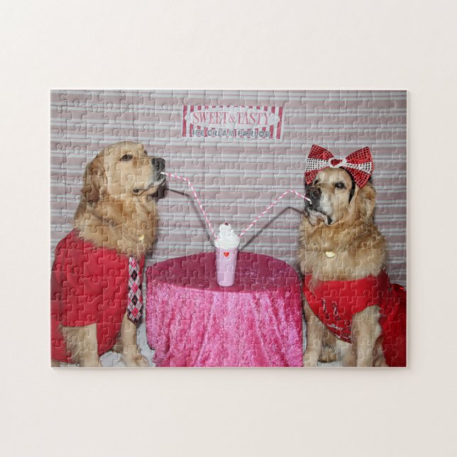 Golden Retriever Strawberry Milkskakry Pussel (Horisontell)
