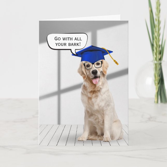 Golden Retriever Student med blå tak Kort (Framsida)