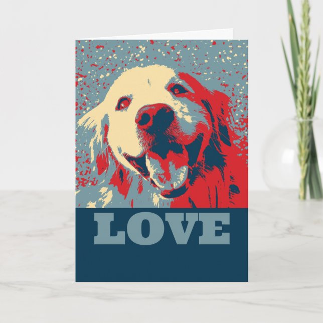 Golden Retriever Stylized Valentindagen Kärlek Helgkort (Framsida)