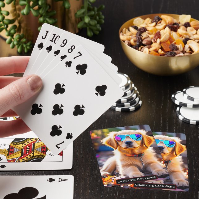 Golden Retriever Sunny Monogram-ungar Gamla matche Casinokort (På plats)