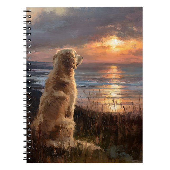 Golden Retriever Sunset Notebook Anteckningsbok (Framsidan)