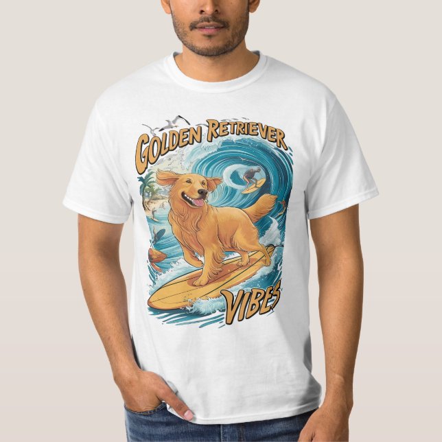 Golden Retriever Surfing Paradise T Shirt (Framsida)