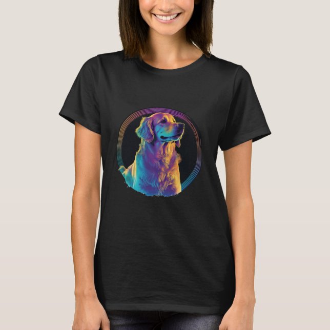 Golden Retriever Synthwave 80s Retrowave Aesthetic T Shirt (Framsida)