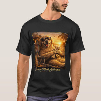 Golden Retriever T-Shirt med Beach Mode Aktiverad