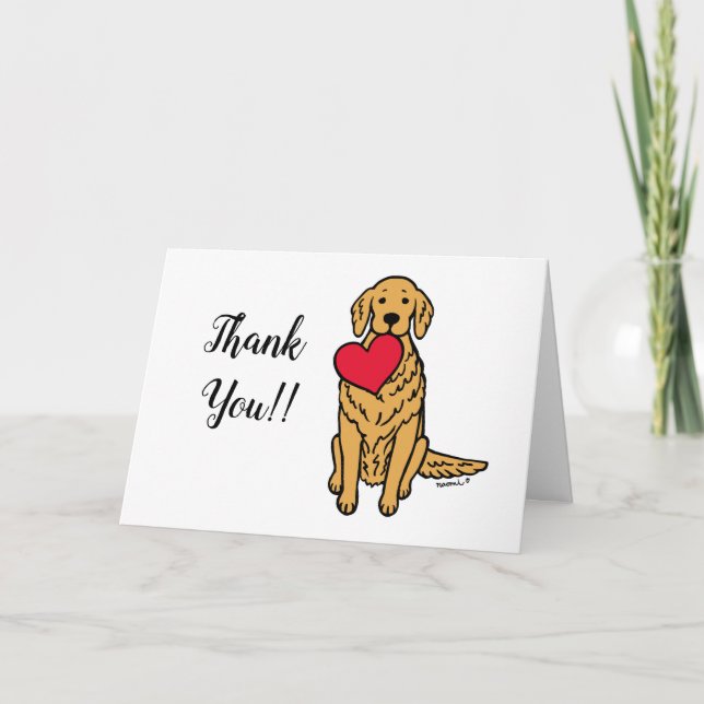 Golden Retriever Tecknad Red Heart Tack Kort (Framsida)