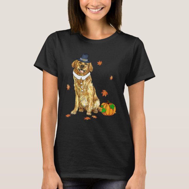 Golden Retriever Thanksgiving Pilgrim Turkiet Mana T Shirt (Framsida)