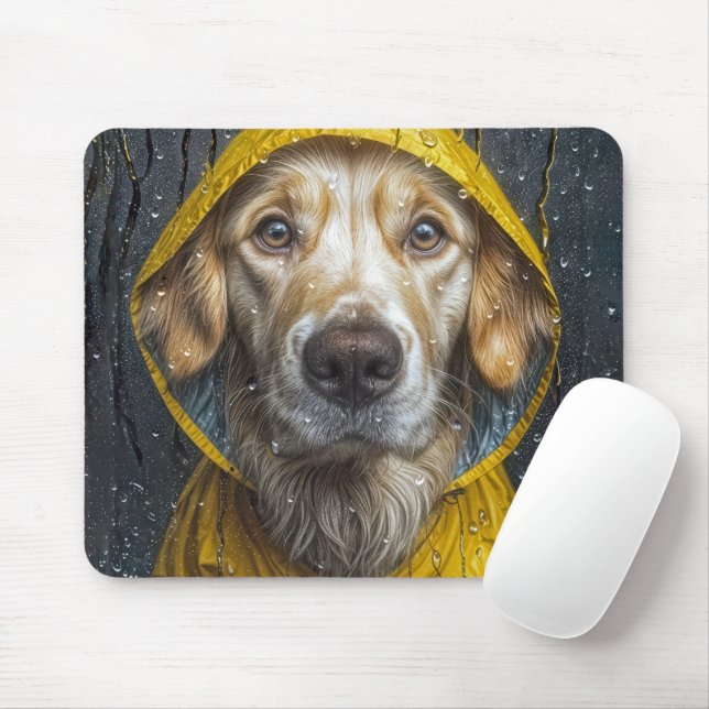 Golden Retriever Tittar ut ur ett Blöt-fönster Musmatta (Med mus)