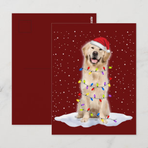 Golden retriever Tomte Julgran Ljussling Jul Vykort