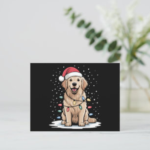 Golden Retriever Tomte Julgran Ljusslingar Jul Helg Vykort