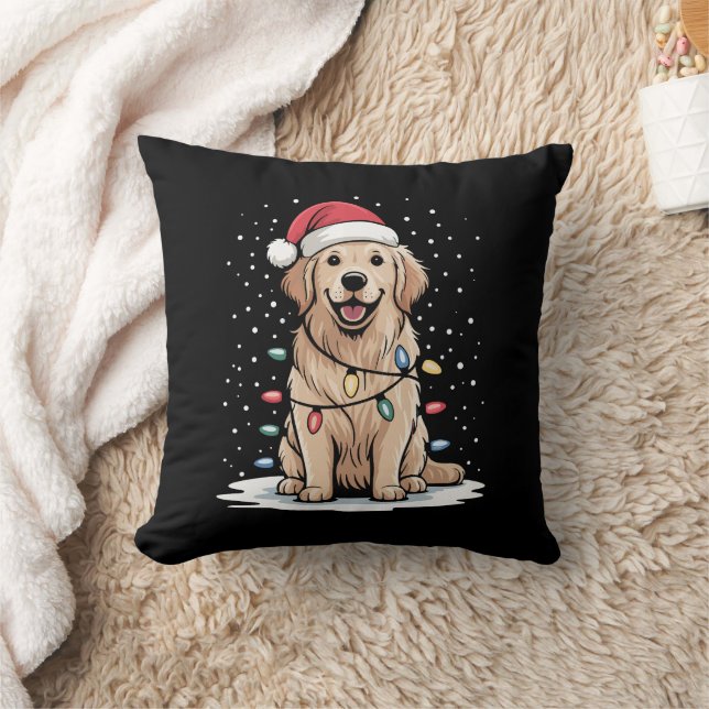 Golden Retriever Tomte Julgran Ljusslingar Xmas Kudde (Filt)