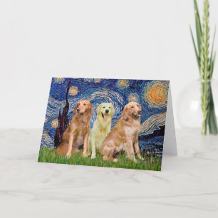 Golden Retriever Trio - Starry Night Kort