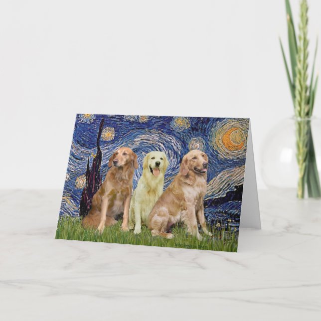 Golden Retriever Trio - Starry Night Kort (Framsida)