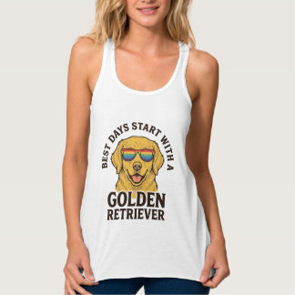 Golden Retriever Tröja med Retro Solglasögon Hund Linne Med Racerback