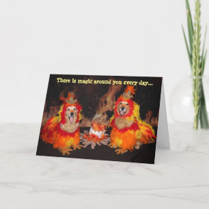 Golden Retriever Two Phoenixes och Egg Birthday Kort