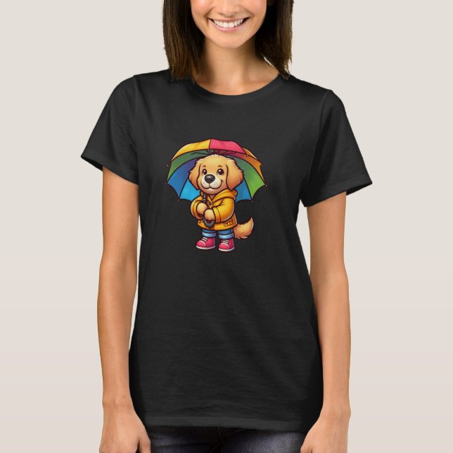 Golden Retriever Umbrella Hund Funny Rainrock T Shirt (Framsida)