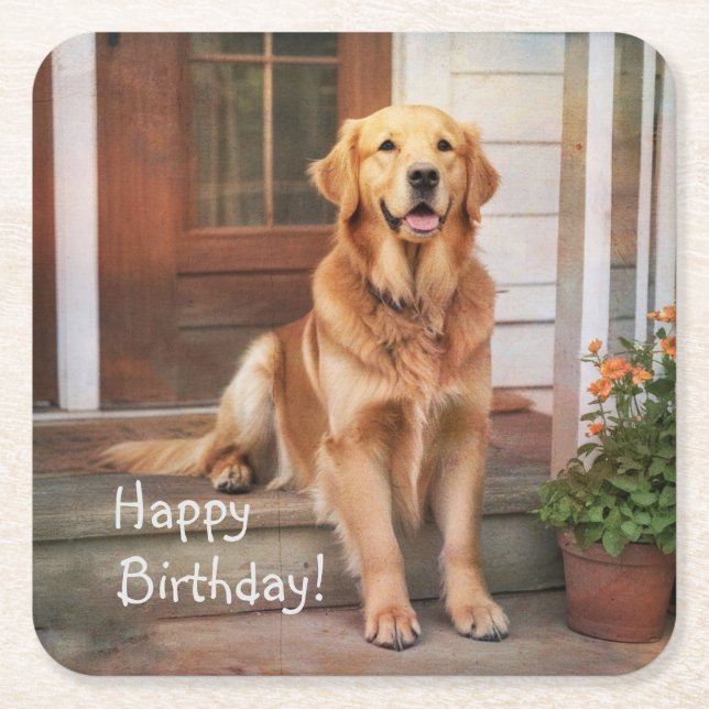 Golden Retriever Underlägg Papper Kvadrat (Framsidan)