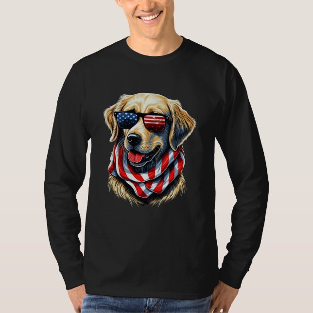 Golden Retriever USA Patriotic Pup in Sunglasses T Shirt (Framsida)