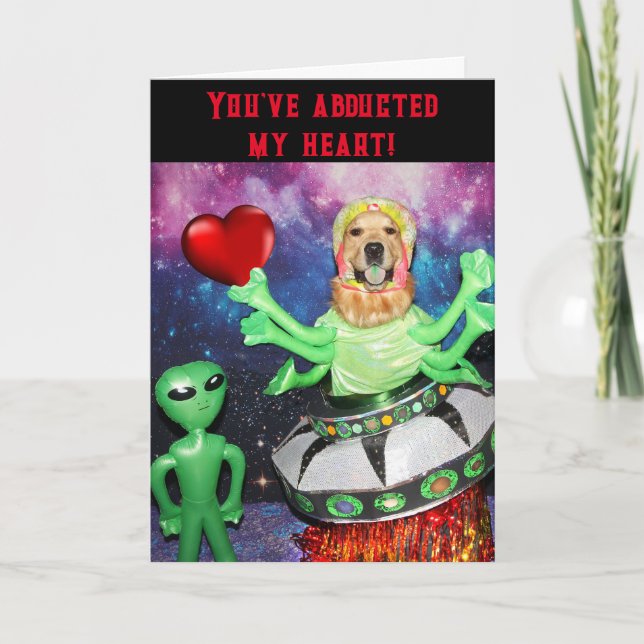 Golden Retriever Valentine Alien Heart Abduction Kort (Framsida)
