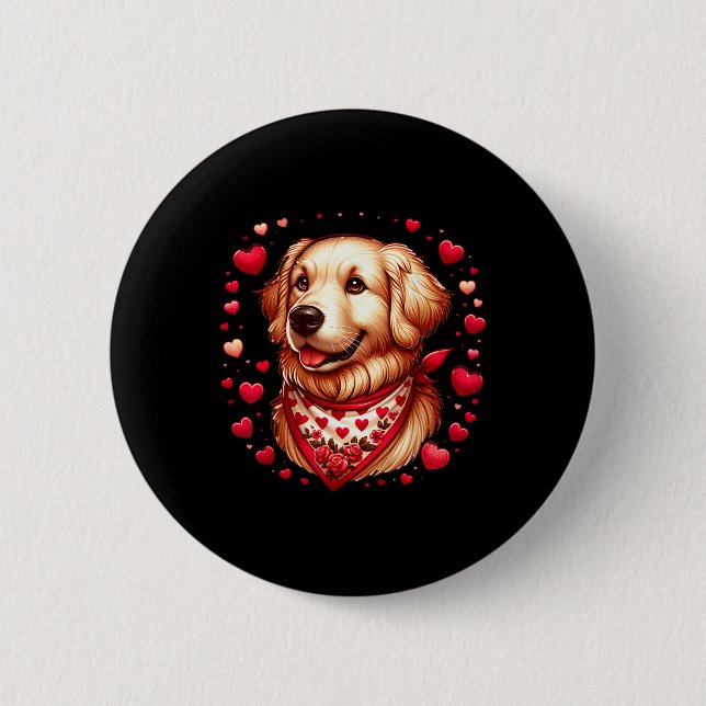 Golden Retriever Valentine Hearts Dog  Knapp (Framsida)