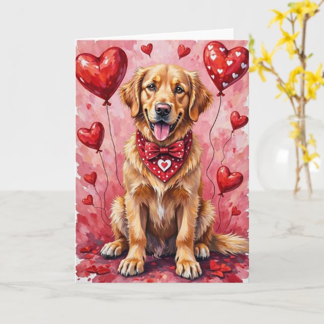 Golden Retriever Valentine’s Day Dog with Hearts Kort (Gul blomma)