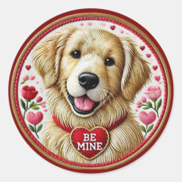 Golden Retriever Valentine Sticker Art Runt Klistermärke