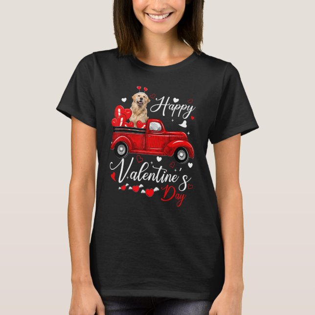 Golden retriever Valentine's Day Dogs Red Truck He T Shirt (Framsida)