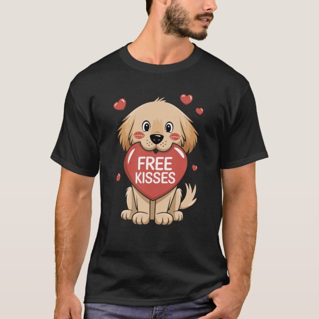 Golden Retriever Valentines day Free Kisses Hund T Shirt (Framsida)