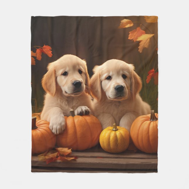 Golden Retriever Valp Höstglädje Pumpa  Fleecefilt (Framsidan)