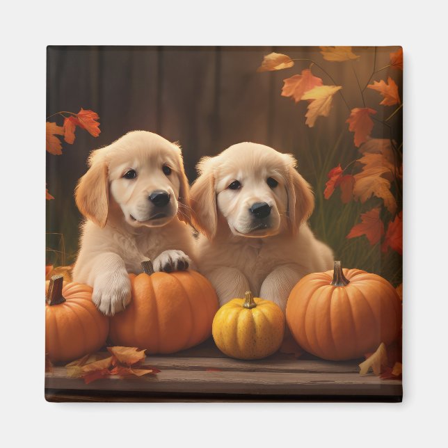Golden Retriever Valp Höstglädje Pumpa  Magnet (Framsidan)
